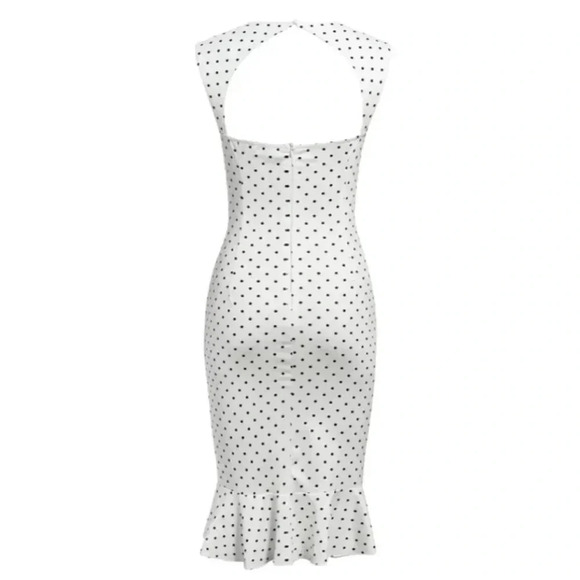 NEW! Black & White Polka Dots Cut Out Ruffle Midi Dress - Picture 7 of 11